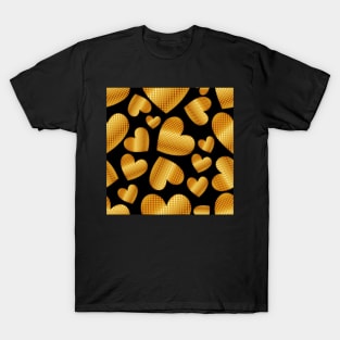 An abundance of golden hearts on black T-Shirt